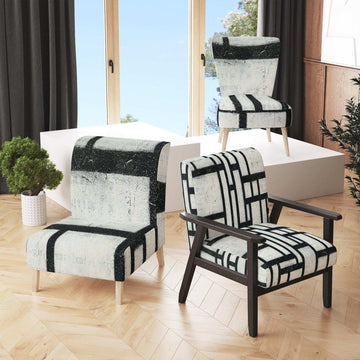 Black and White Labyrinth geometric Mid-Century Accent Chair